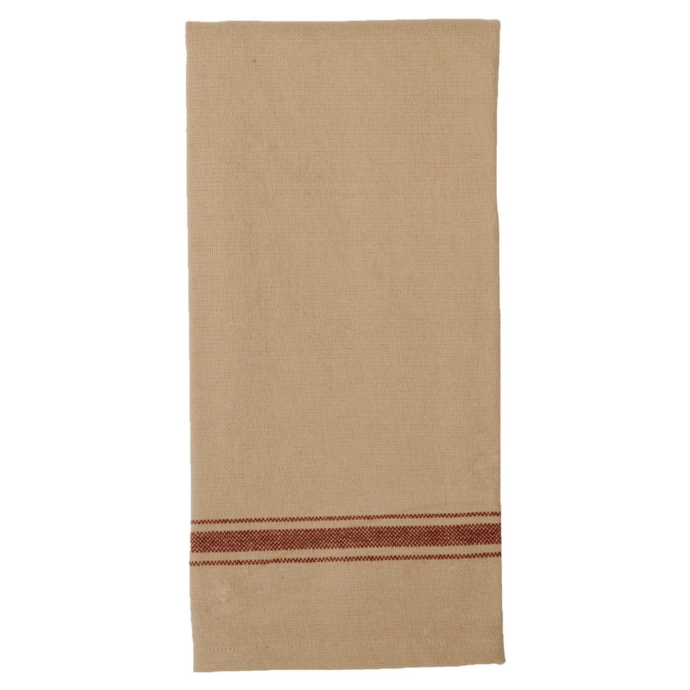 Barn red & cream striped country style grain sack kitchen towel