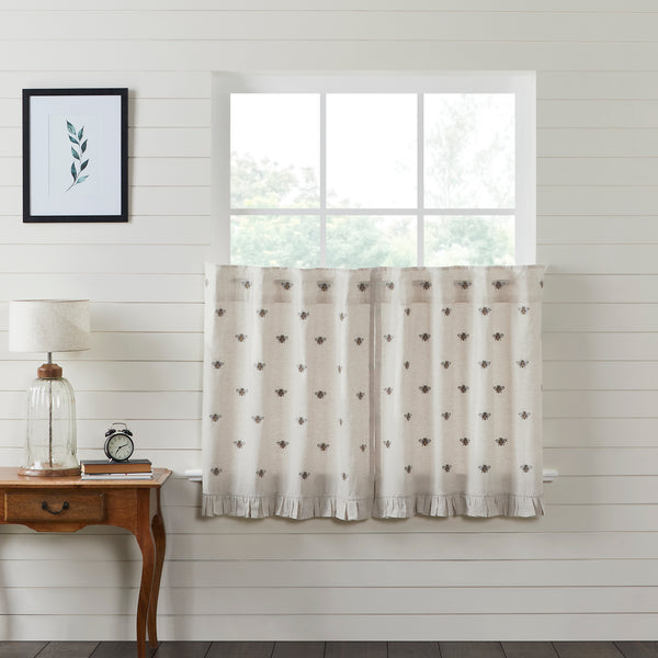 Embroidered Bee Curtains - Farmhouse-Primitives