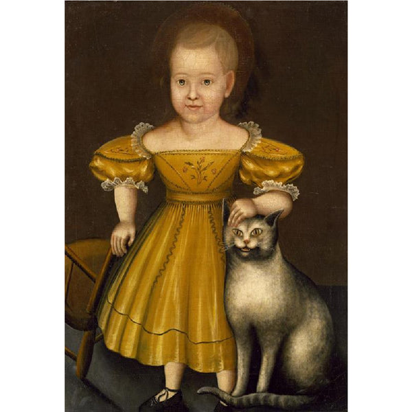 early portrait girl in yellow with cat framed