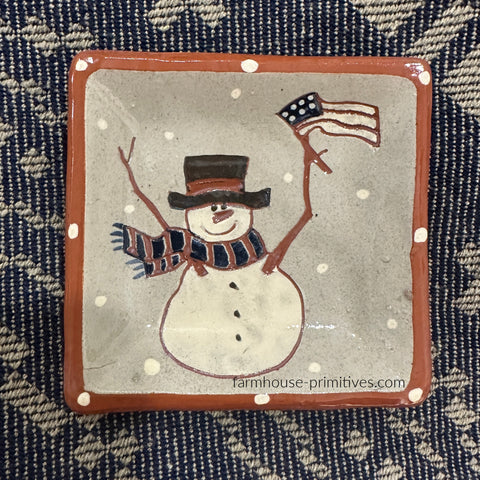 snowman with flag pottery redware plate