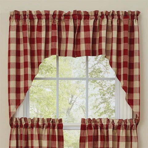 Wicklow Garnet Red and Tan Curtains - Farmhouse-Primitives