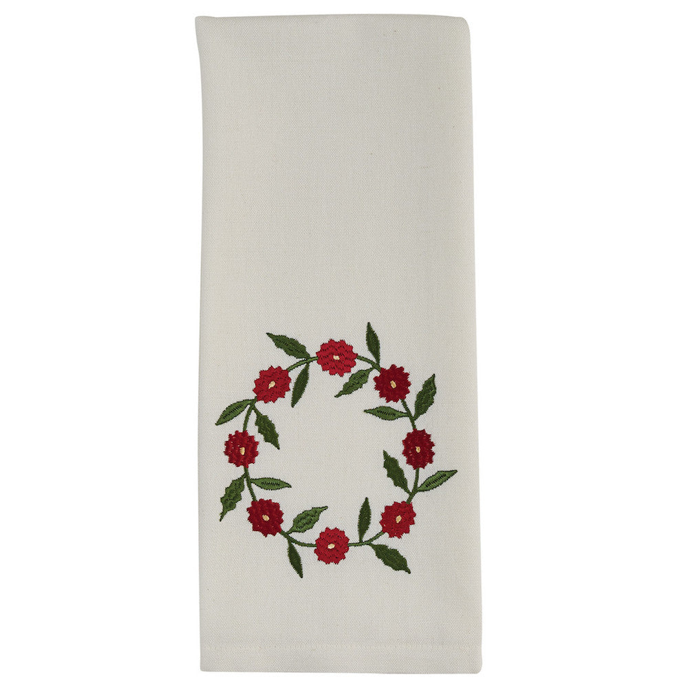 Embroidered Wreath Towel - Farmhouse-Primitives
