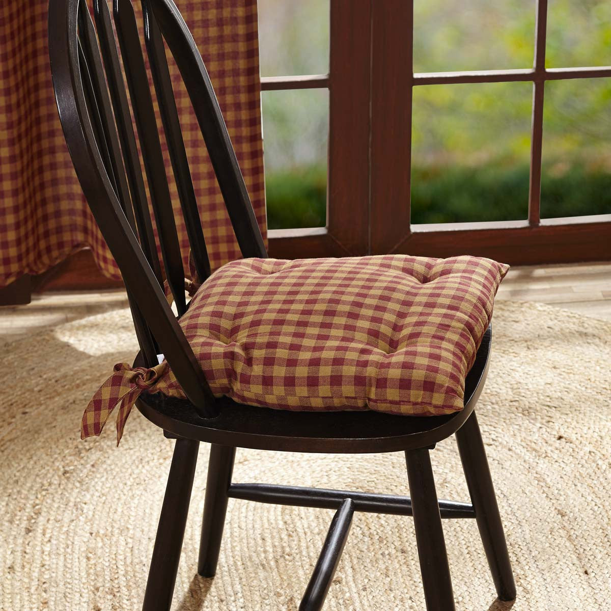 Burgundy Check Chair Pad - Farmhouse-Primitives