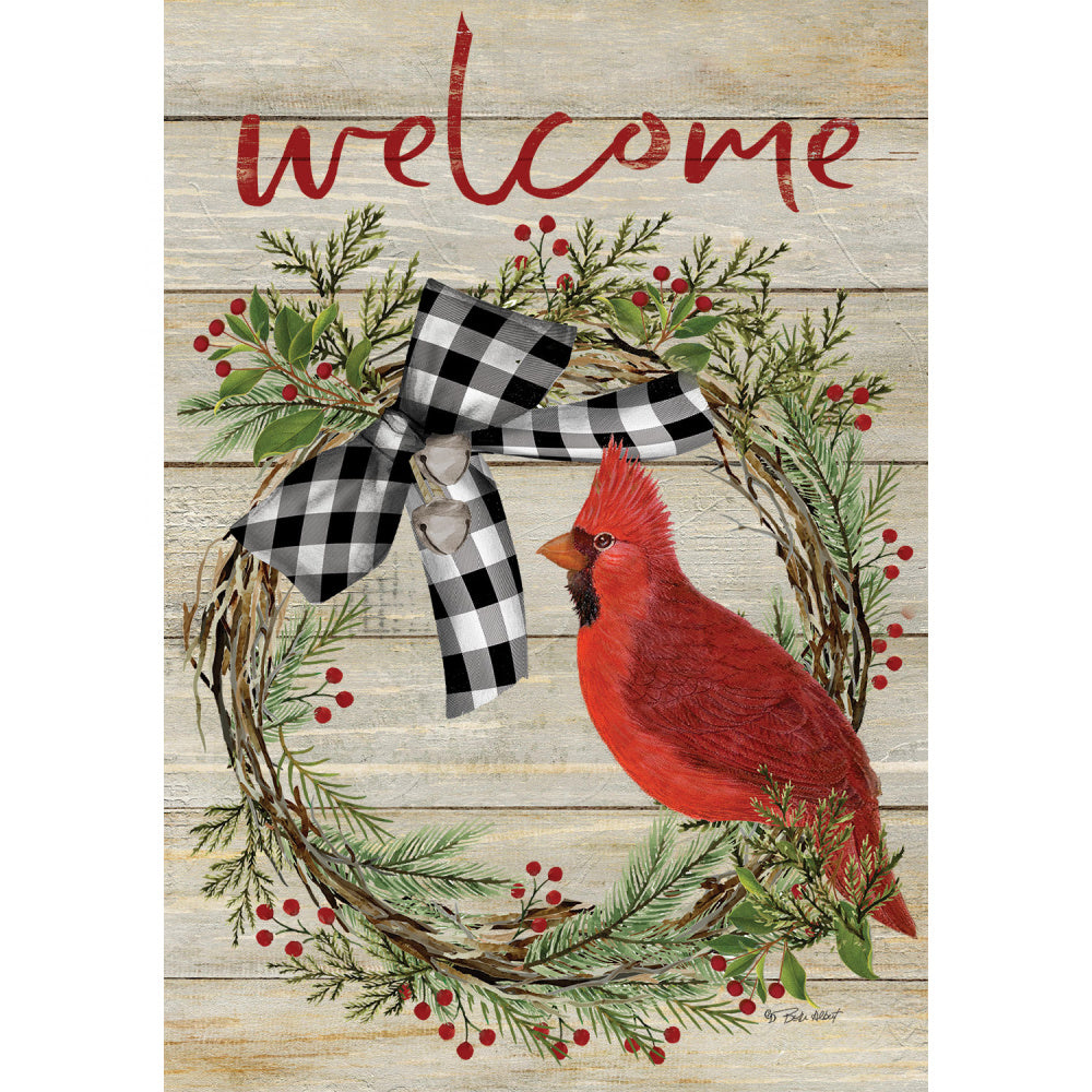 Welcome Cardinal Wreath Garden Flag - Farmhouse-Primitives
