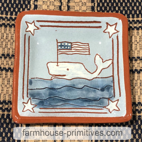 Whale with Flag Redware Plate - Farmhouse-Primitives