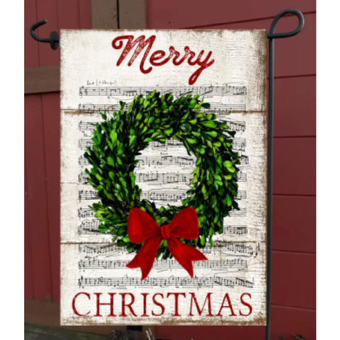 Merry Christmas Wreath on Sheet Music Garden Flag - Farmhouse-Primitives