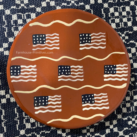 American Flag Design Redware Plate - Farmhouse-Primitives