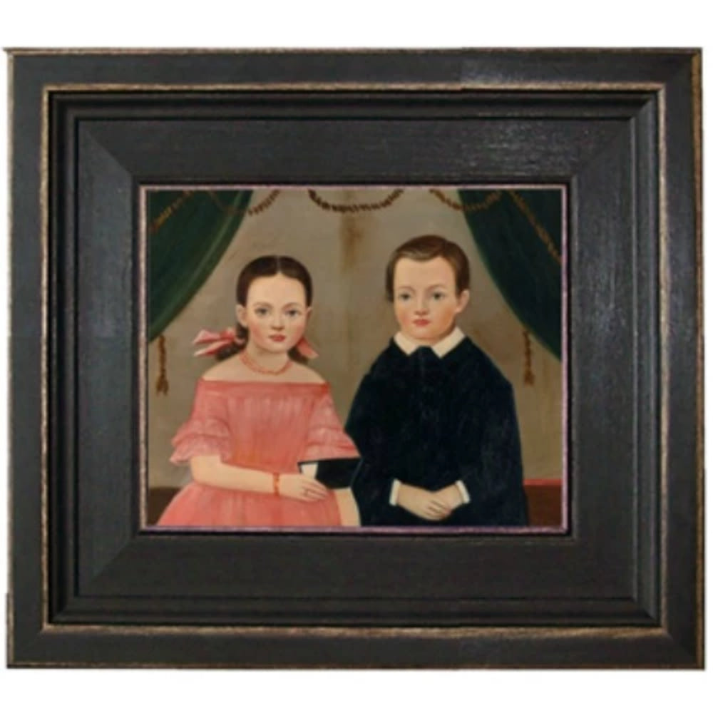 Girl in Pink with Brother Framed - Farmhouse-Primitives