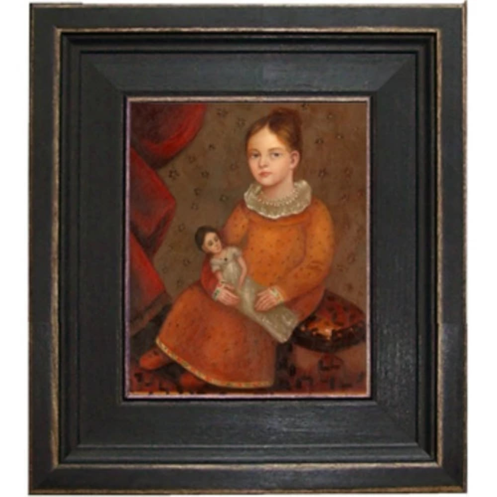 Girl with Neck Ruffle and Doll Framed - Farmhouse-Primitives