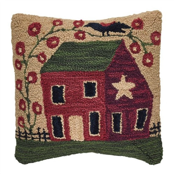 HSD5 Primitive Red Rooster Hooked Wool Pillow – Old Farmhouse Primitives