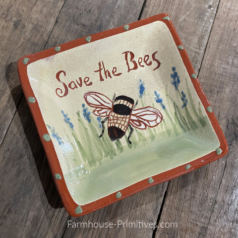 Save the Bees Redware Plate - Farmhouse-Primitives