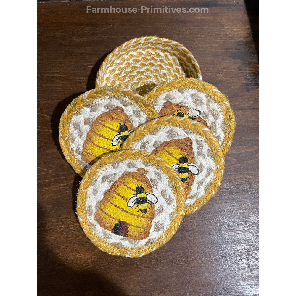 Bee Coasters SET/4 - Farmhouse-Primitives