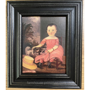 Girl with Cat Dog and Hat Framed - Farmhouse-Primitives